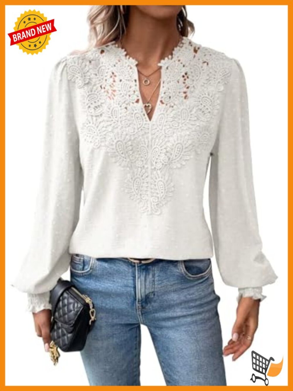 Women Boho Lace Floral V Neck Long Sleeve Blouse Ruffle Crochet Top